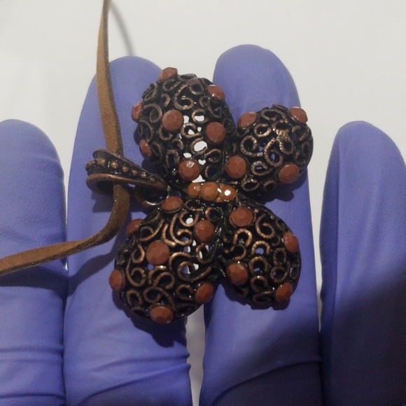 Brown Cord Filigree Butterfly Design Pendant Necklace - Women's Fashion Jewelry - Picture 7 of 8